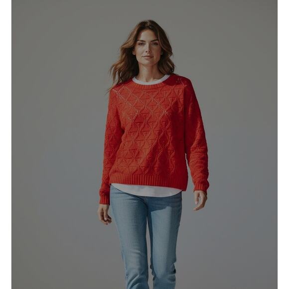 Tommy Hilfiger Sweaters - Tommy Hilfiger Sweater Womens Large Red Open Knit Diamond Cotton Casual Classic